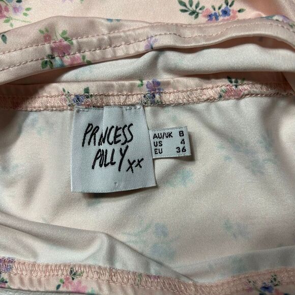Princess Polly Floral Halter Top US 4 Pink Plunge Crop Tie Back - Picture 3 of 5